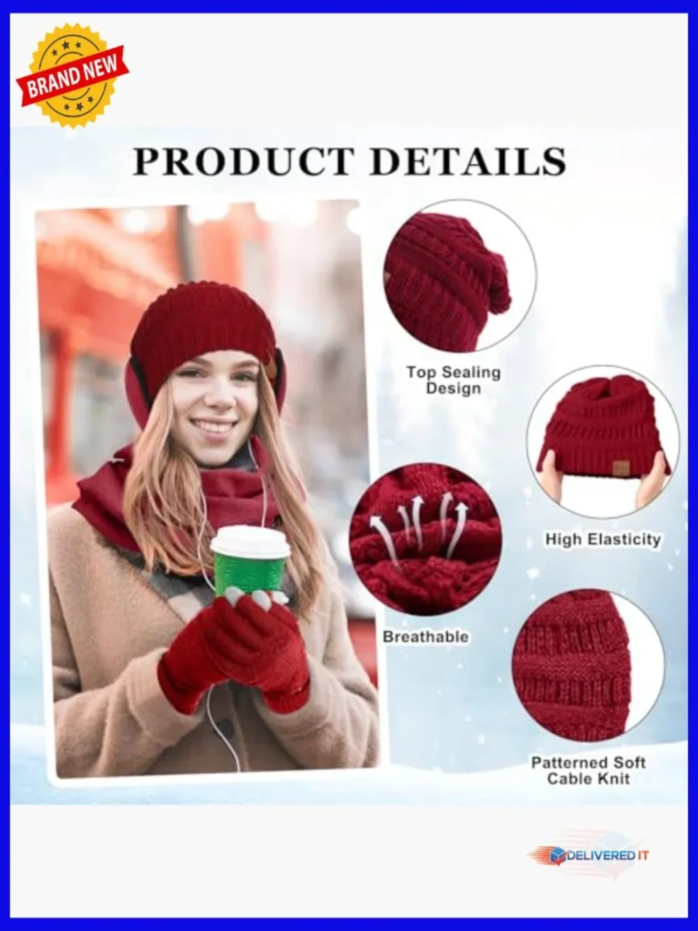 20-Piece Winter Hat Scarf Gloves & Ear Warmer Set Knit Beanie Touch Screen